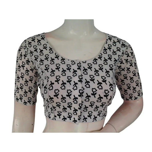 Timeless Elegance: Off-White Cotton High-Neck Saree Blouse - D3blouses