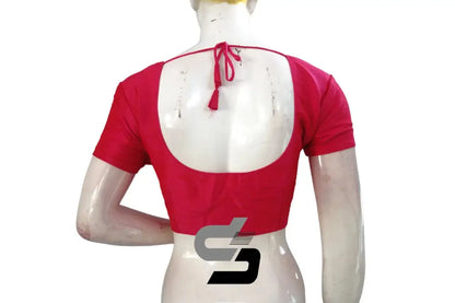Timeless Elegance, Pink Color Short Sleeve Plain Semi Silk Readymade Saree Blouse - D3blouses