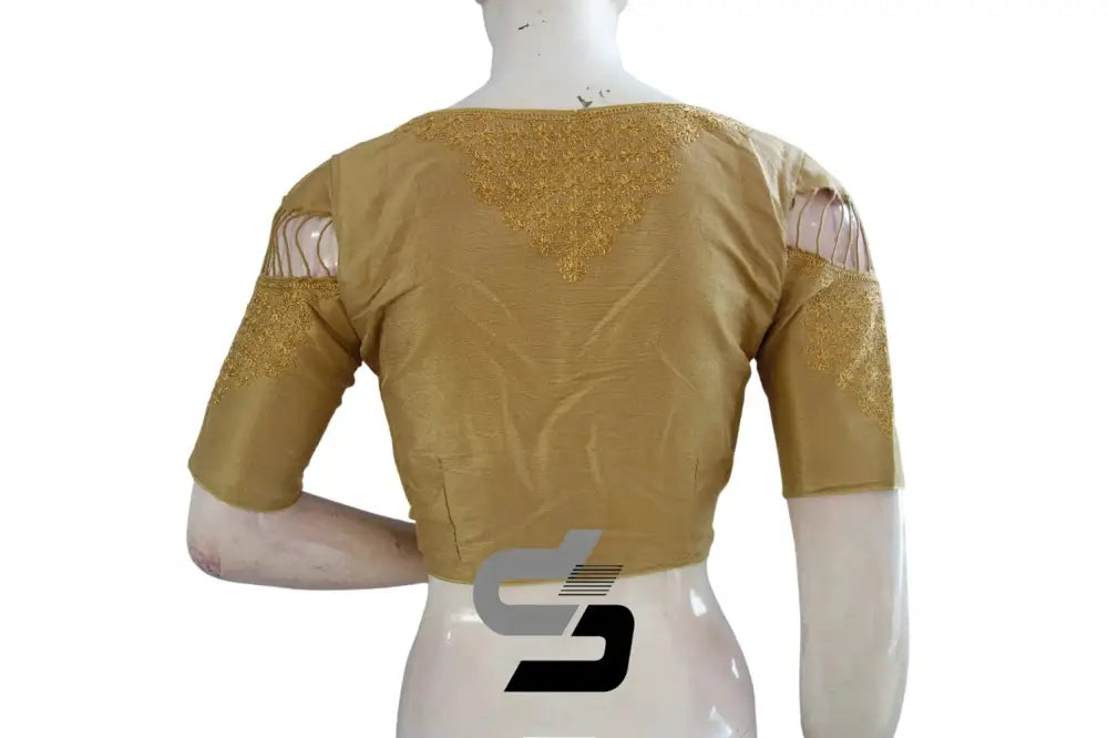 Timeless Gold: High Neck Designer Embroidered Saree Blouses - D3blouses