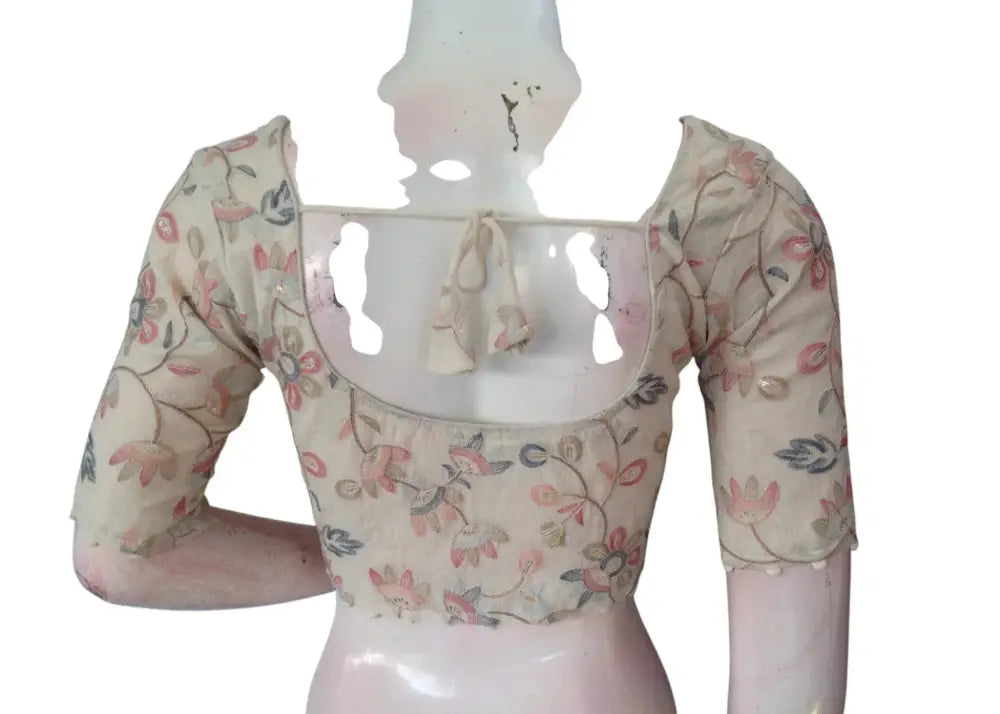 Timeless Khadi Cotton Readymade Blouse with Threadwork Embroidery aa - D3blouses