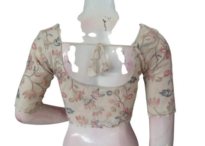 Timeless Khadi Cotton Readymade Blouse with Threadwork Embroidery aa - D3blouses