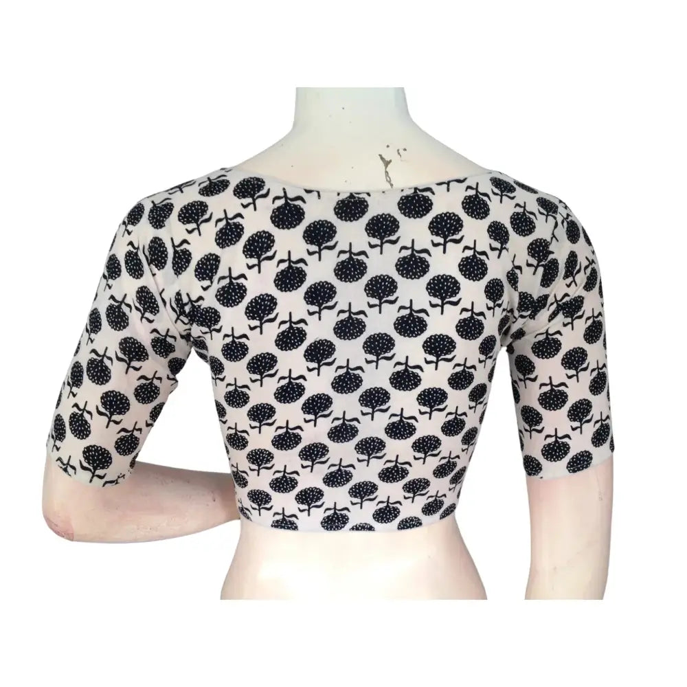 Timeless Off White : Readymade Cotton High-Neck Saree Blouse - D3blouses