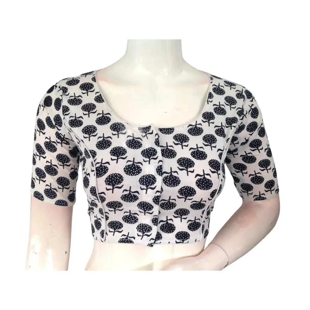 Timeless Off White : Readymade Cotton High-Neck Saree Blouse - D3blouses