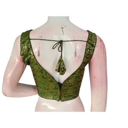 Timeless Olive Green Banarasi Silk Ready made Blouse: Effortless Elegance - D3blouses