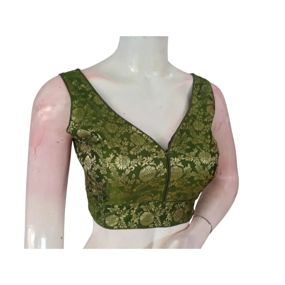 Timeless Olive Green Banarasi Silk Ready made Blouse: Effortless Elegance - D3blouses