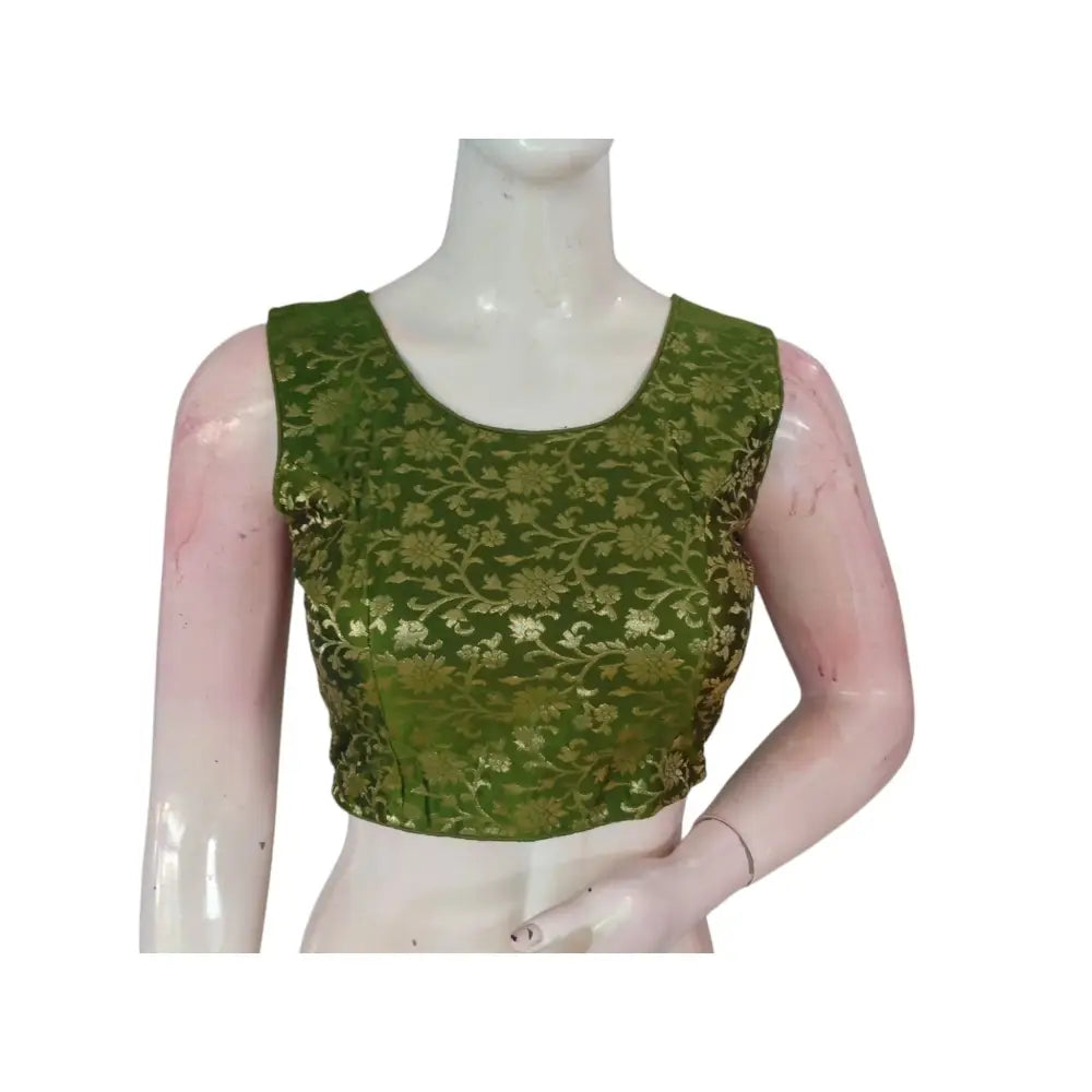 Timeless Olive Green Banarasi Silk Readymade Blouse: Effortless Elegance - D3blouses