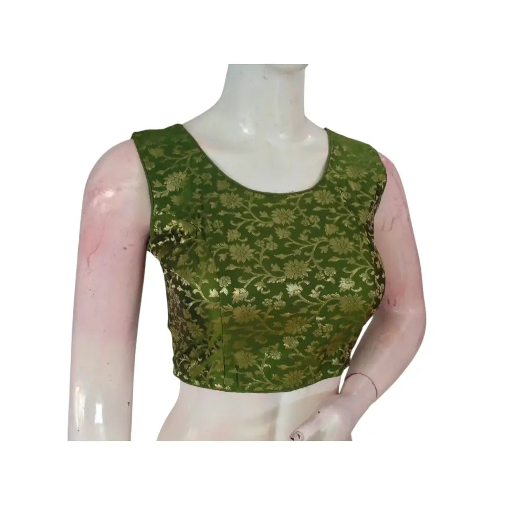 Timeless Olive Green Banarasi Silk Readymade Blouse: Effortless Elegance - D3blouses