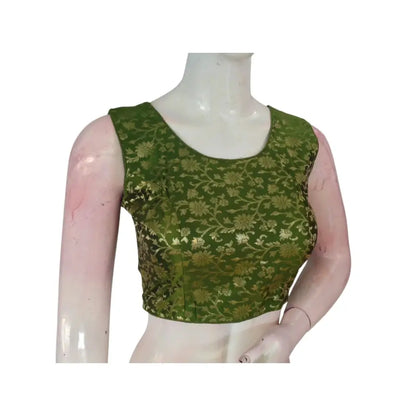 Timeless Olive Green Banarasi Silk Readymade Blouse: Effortless Elegance - D3blouses