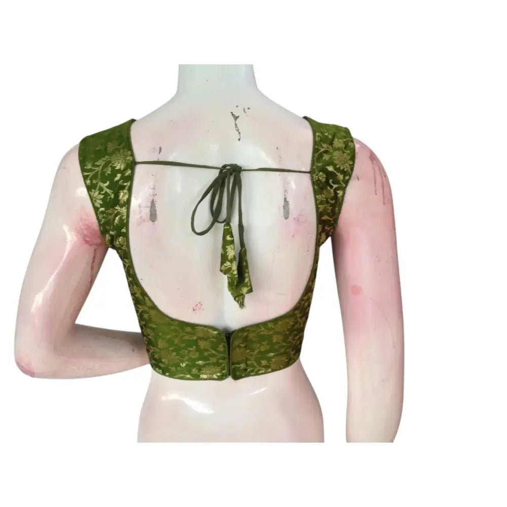 Timeless Olive Green Banarasi Silk Readymade Blouse: Effortless Elegance - D3blouses