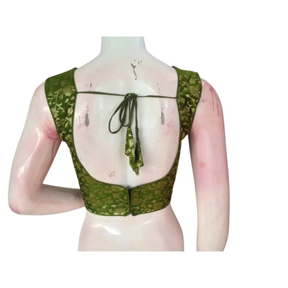 Timeless Olive Green Banarasi Silk Readymade Blouse: Effortless Elegance - D3blouses
