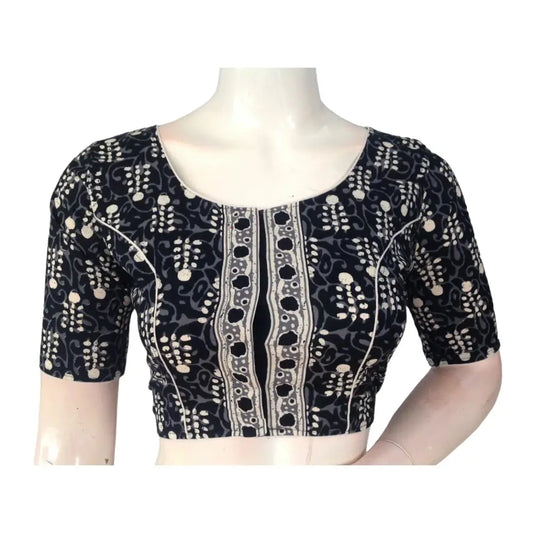 Timeless Sophistication: Black Cotton High-Neck Blouse for Sarees - D3blouses