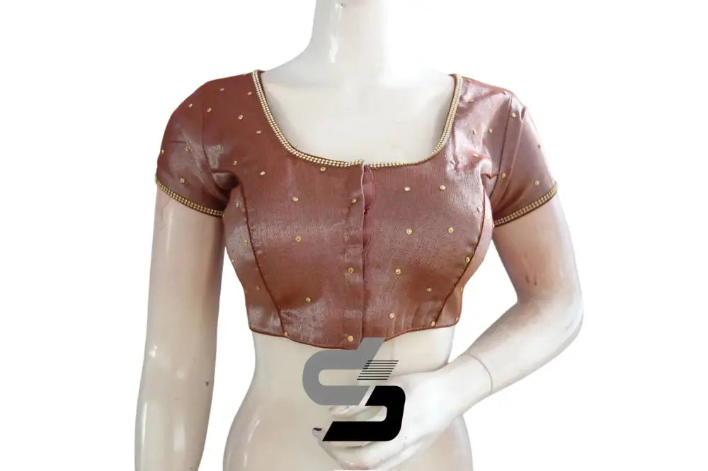 Timeless Terracotta, Plain Moti Tissue Indian Designer Blouses - D3blouses