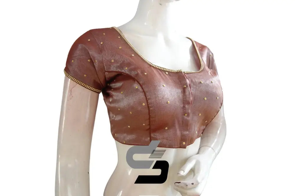 Timeless Terracotta, Plain Moti Tissue Indian Designer Blouses - D3blouses