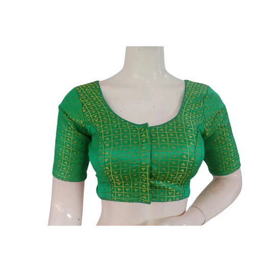 Trendy Teal Green Color Brocade Silk Ready made Saree Blouse - D3blouses