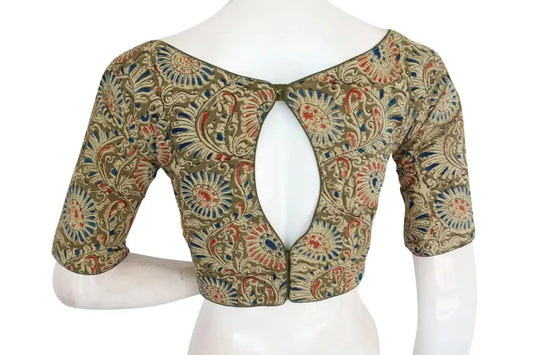 Trendy Kalamkari Boat Neck Designer Ready-to-Wear Saree Blouse - D3blouses