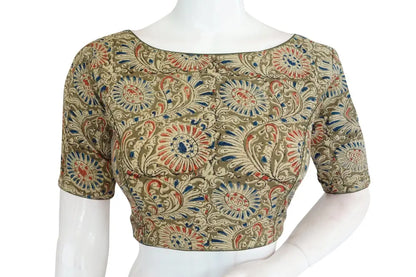 Trendy Kalamkari Boat Neck Designer Ready-to-Wear Saree Blouse - D3blouses