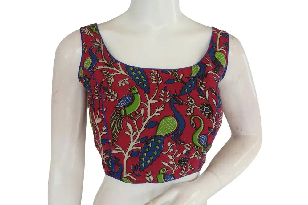 Trendy Kalamkari Readymade Blouse, Indian Designer Cotton Elegance with Tassels - D3blouses