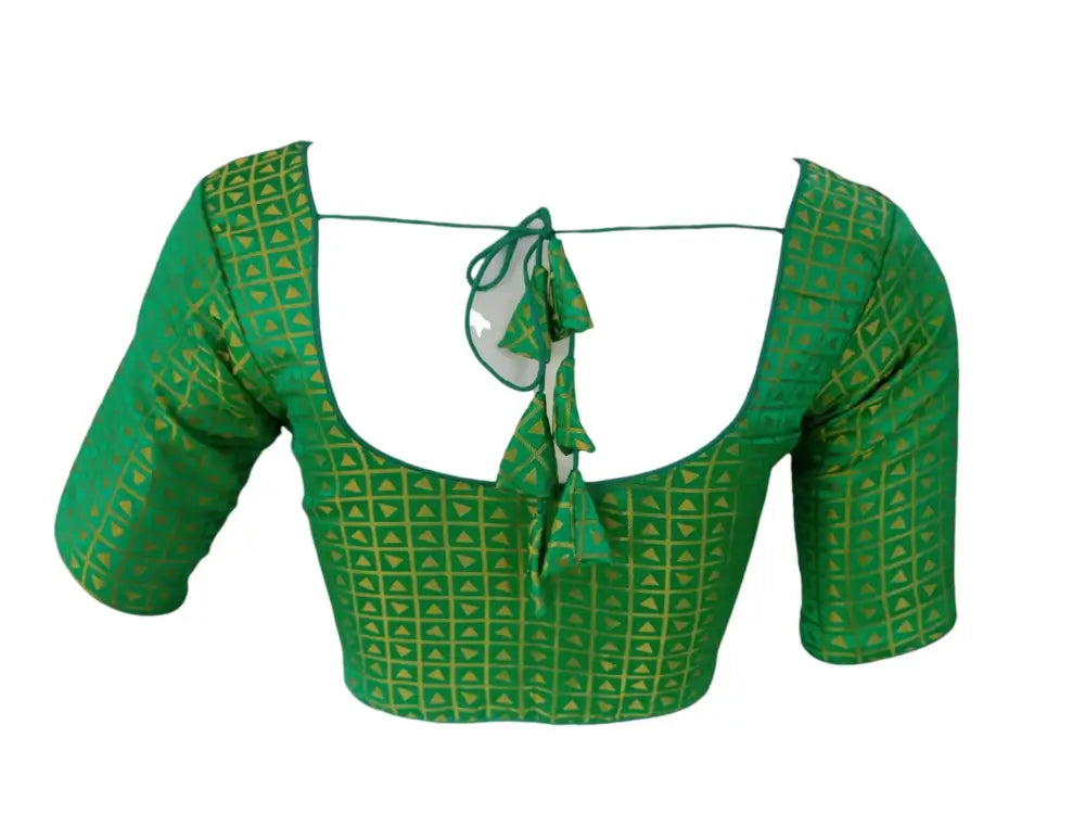 Trendy Teal Green Color Brocade Silk Ready made Saree Blouse - D3blouses