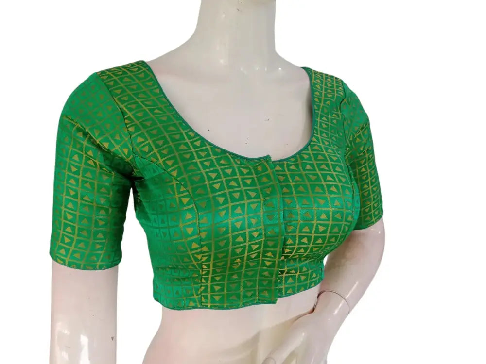 Trendy Teal Green Color Brocade Silk Ready made Saree Blouse - D3blouses
