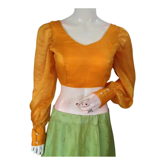Trendy Yellow Color Organza Full Sleeve Saree Blouse | Statement Sleeves - D3blouses