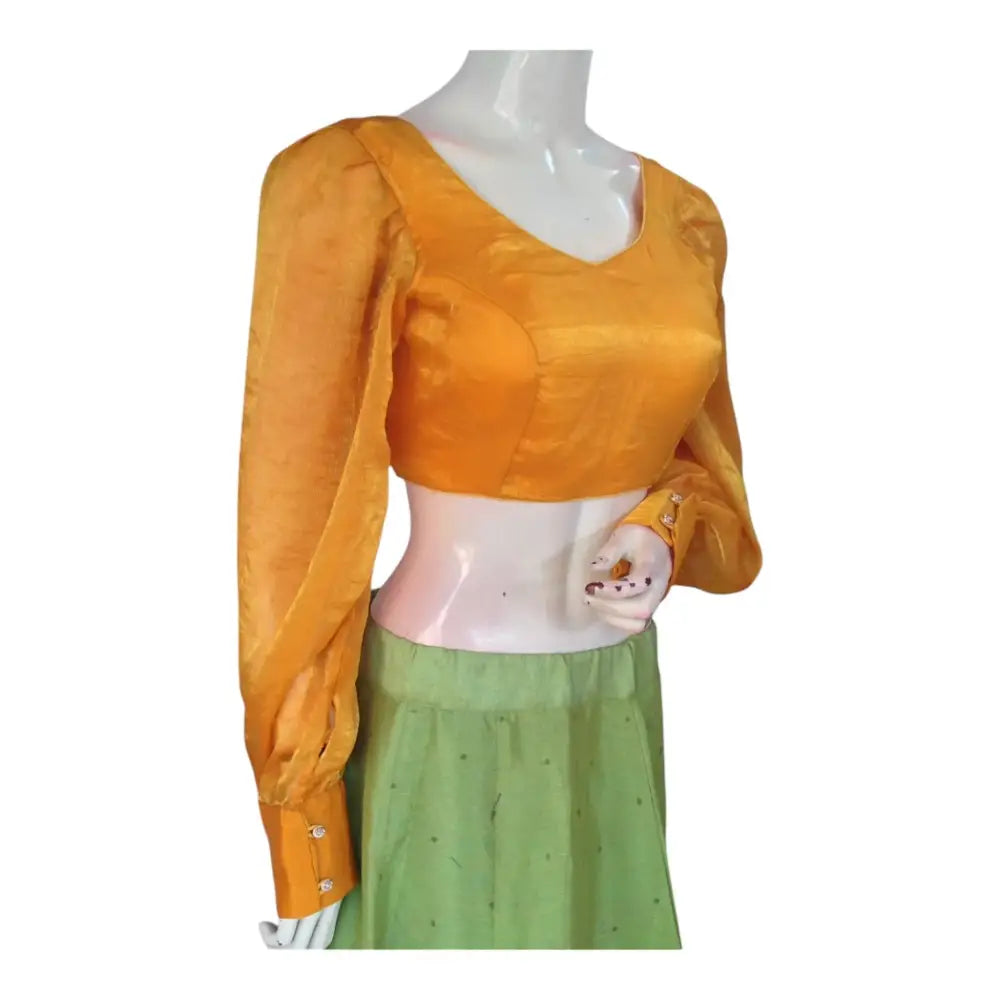 Trendy Yellow Color Organza Full Sleeve Saree Blouse | Statement Sleeves - D3blouses