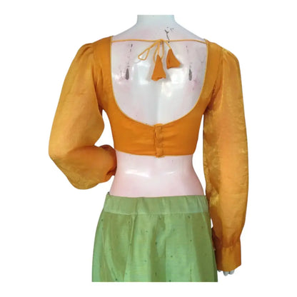 Trendy Yellow Color Organza Full Sleeve Saree Blouse | Statement Sleeves - D3blouses