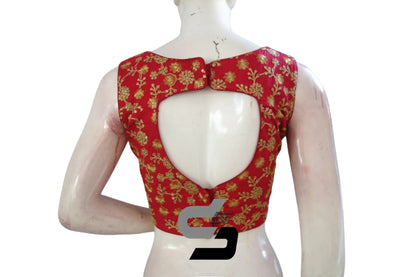 Turn Heads with Raspberry Semi Silk Embroidered Partywear Readymade Saree Blouses - D3blouses