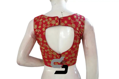 Turn Heads with Raspberry Semi Silk Embroidered Partywear Readymade Saree Blouses - D3blouses