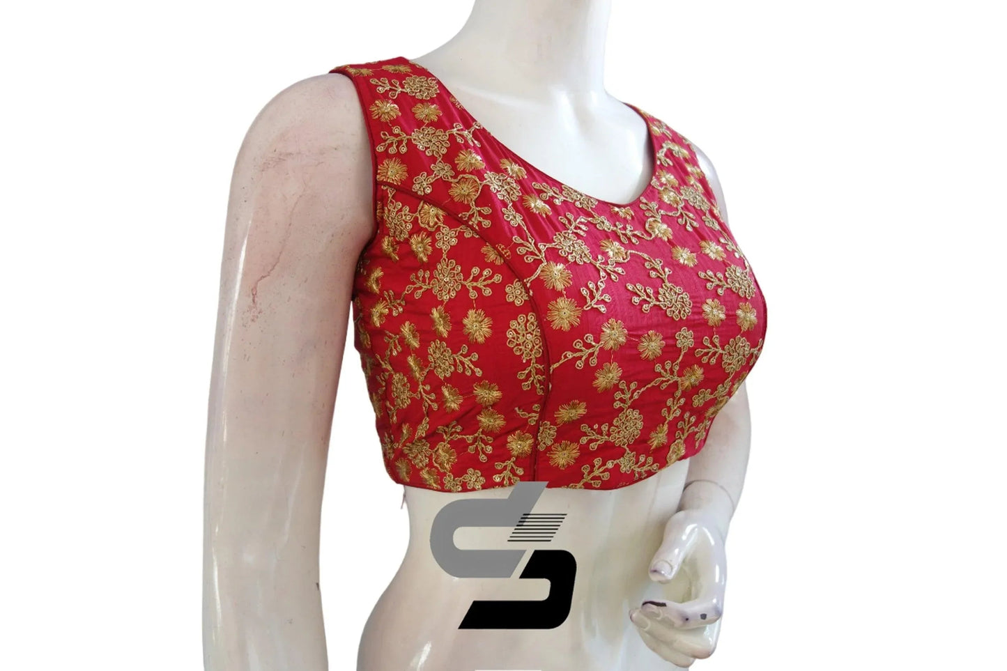 Turn Heads with Raspberry Semi Silk Embroidered Partywear Readymade Saree Blouses - D3blouses