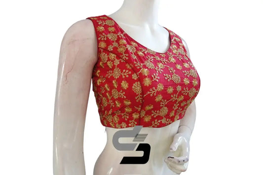 Turn Heads with Raspberry Semi Silk Embroidered Partywear Readymade Saree Blouses - D3blouses