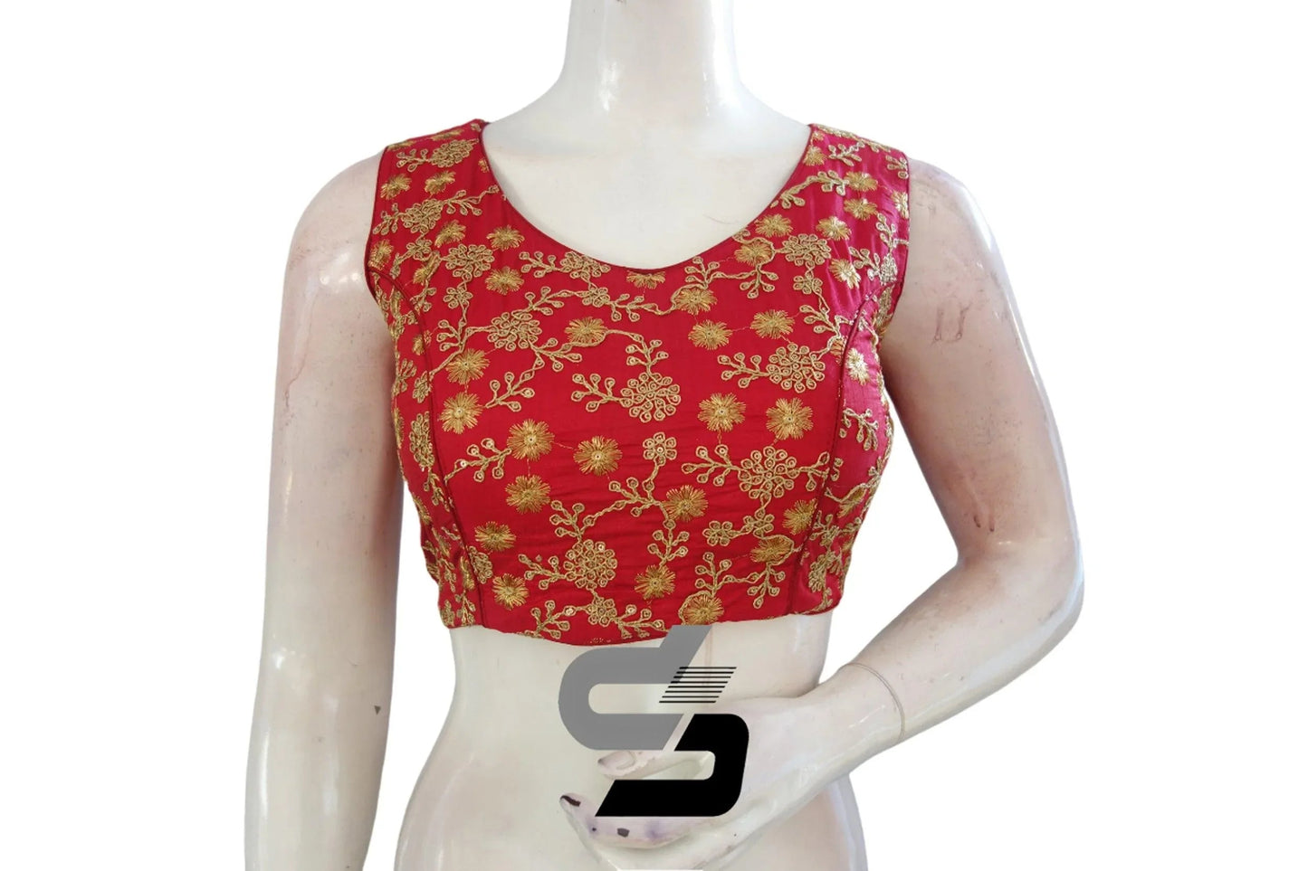 Turn Heads with Raspberry Semi Silk Embroidered Partywear Readymade Saree Blouses - D3blouses