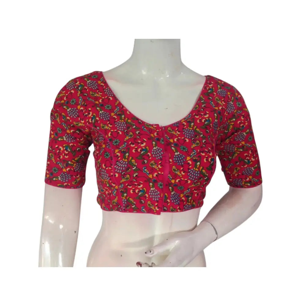 Unique Magenta: Cotton Printed Readymade Saree Blouse - D3blouses