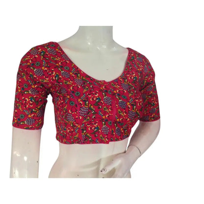 Unique Magenta: Cotton Printed Readymade Saree Blouse - D3blouses
