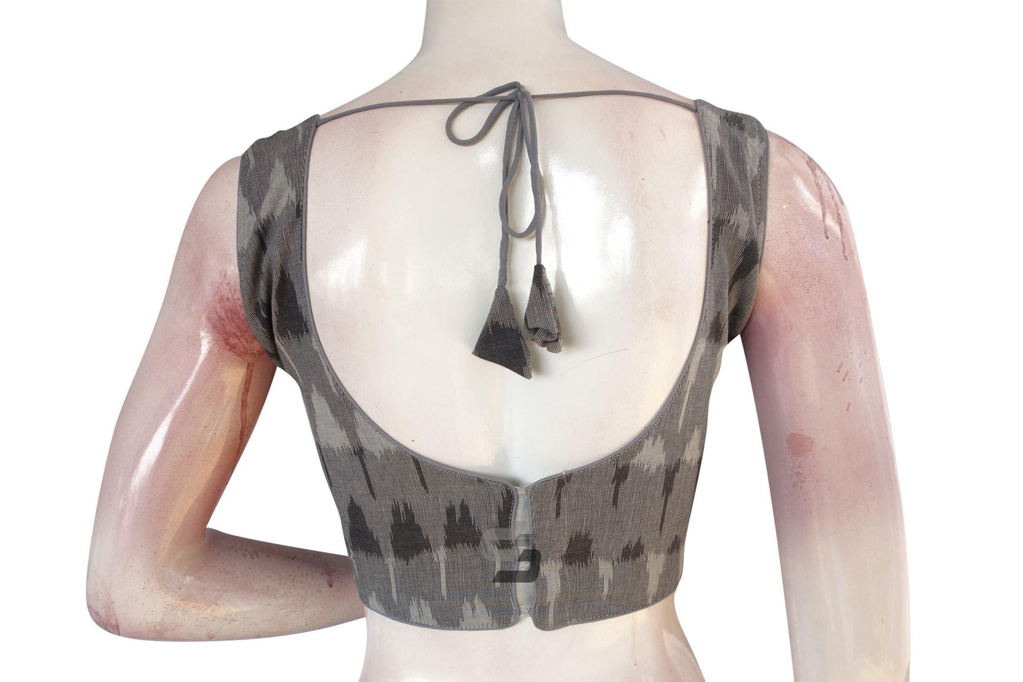 Upgrade Your Saree Ensemble with a Stylish Grey Ikkat Designer Blouse - D3blouses