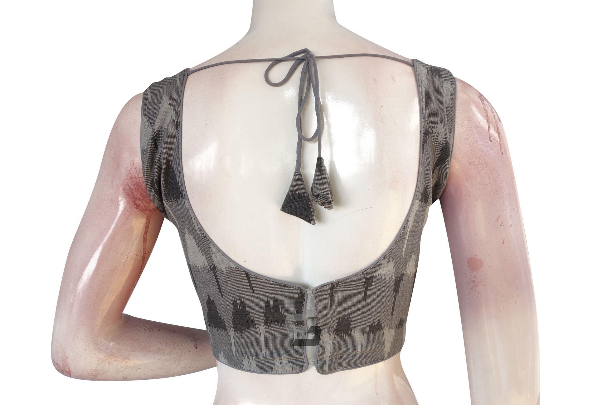 Upgrade Your Saree Ensemble with a Stylish Grey Ikkat Designer Blouse - D3blouses