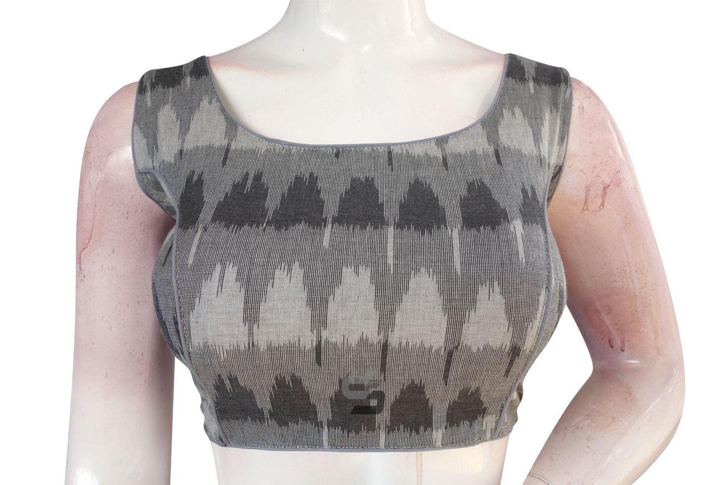 Upgrade Your Saree Ensemble with a Stylish Grey Ikkat Designer Blouse - D3blouses