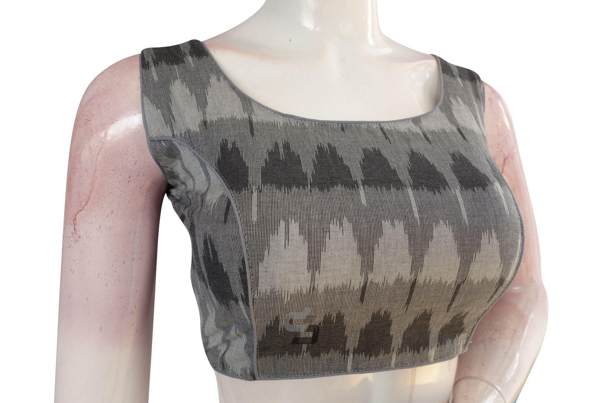 Upgrade Your Saree Ensemble with a Stylish Grey Ikkat Designer Blouse - D3blouses