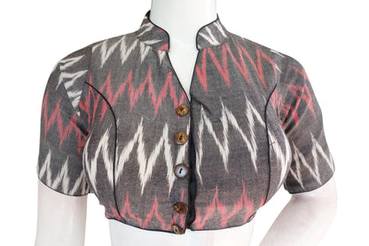 Upgrade Your Wardrobe with a Stylish Grey Ikkat Collar Blouse - D3blouses