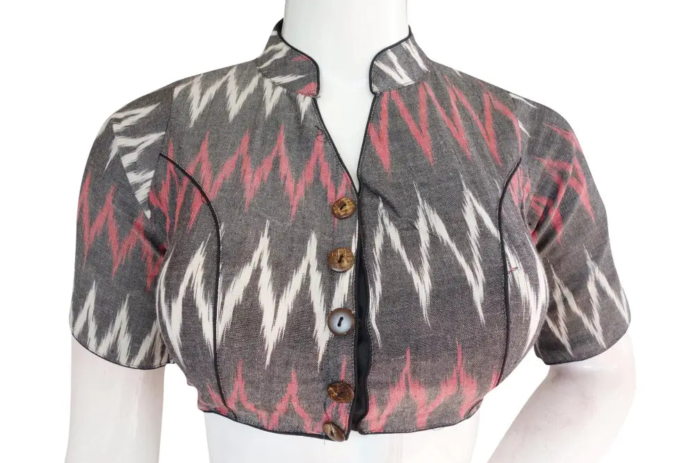 Upgrade Your Wardrobe with a Stylish Grey Ikkat Collar Blouse - D3blouses