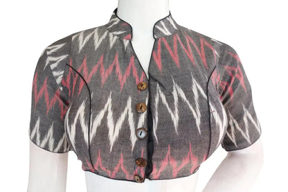 Upgrade Your Wardrobe with a Stylish Grey Ikkat Collar Blouse - D3blouses