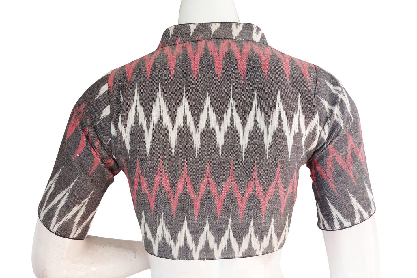 Upgrade Your Wardrobe with a Stylish Grey Ikkat Collar Blouse - D3blouses