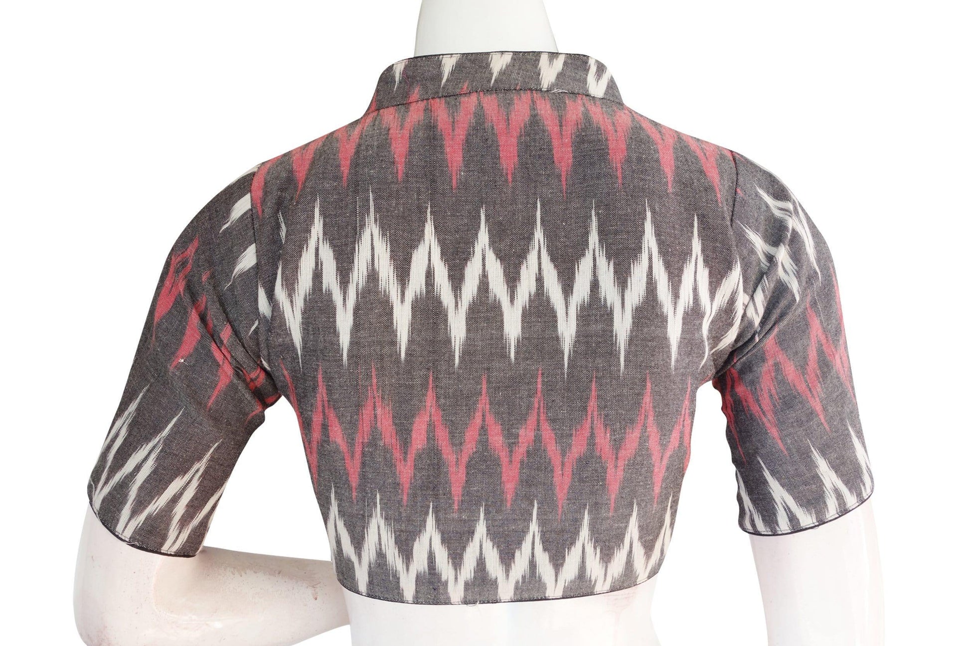 Upgrade Your Wardrobe with a Stylish Grey Ikkat Collar Blouse - D3blouses