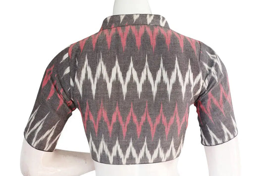 Upgrade Your Wardrobe with a Stylish Grey Ikkat Collar Blouse - D3blouses