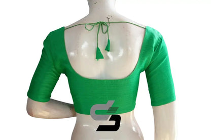 Verdant Elegance, Green Semi-Silk Indian Readymade Blouse - D3blouses