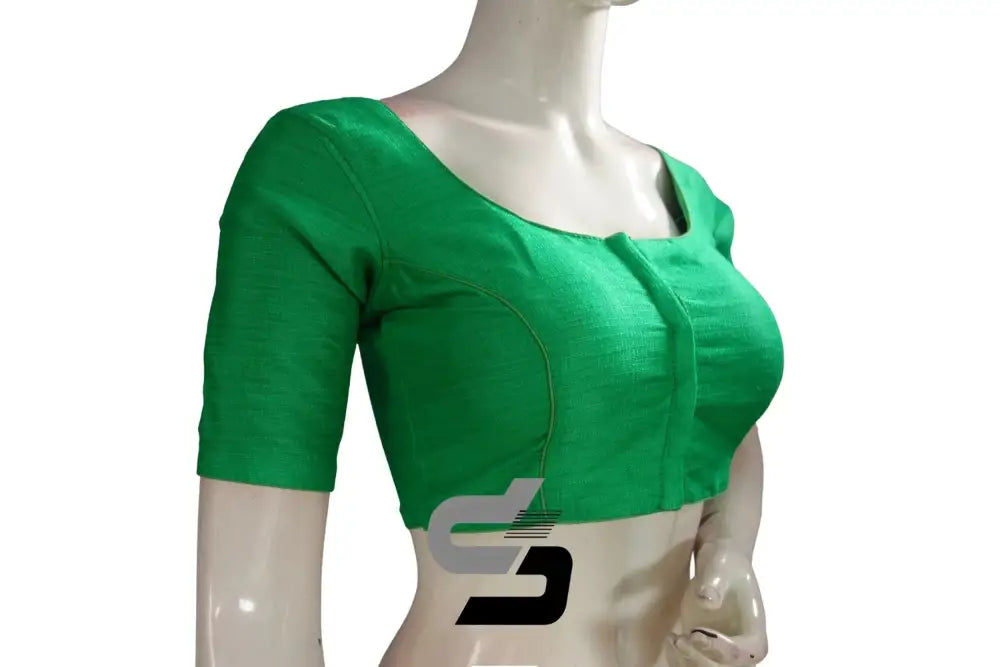 Verdant Elegance, Green Semi-Silk Indian Readymade Blouse - D3blouses