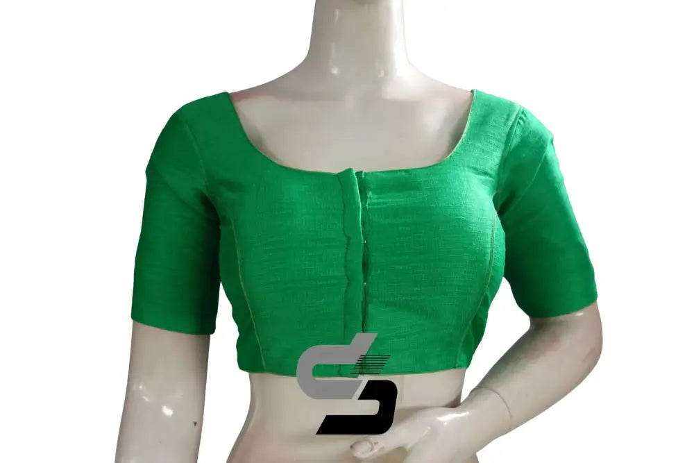 Verdant Elegance, Green Semi-Silk Indian Readymade Blouse - D3blouses