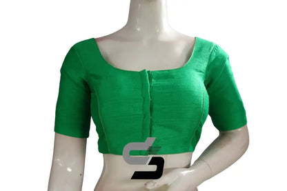 Verdant Elegance, Green Semi-Silk Indian Readymade Blouse - D3blouses