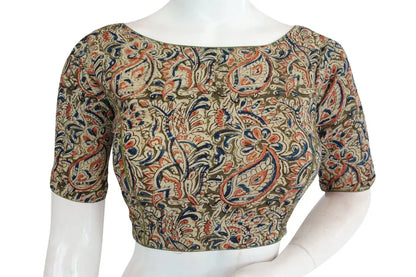 Versatile Boat Neck Kalamkari Blouse, Designer Ready-made for Sarees - D3blouses