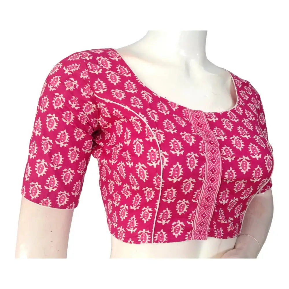 Versatile Magenta High Neck Cotton Blouse | Handcrafted in India - D3blouses