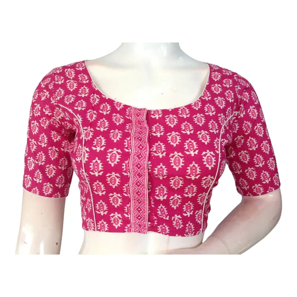 Versatile Magenta High Neck Cotton Blouse | Handcrafted in India - D3blouses